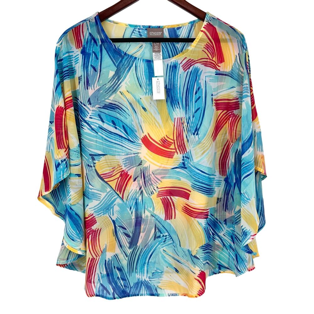 NEW NWT Chicos Chianti Ponco Sz S/M Small/Medium Tropical Beach Blouse Shirt Top
